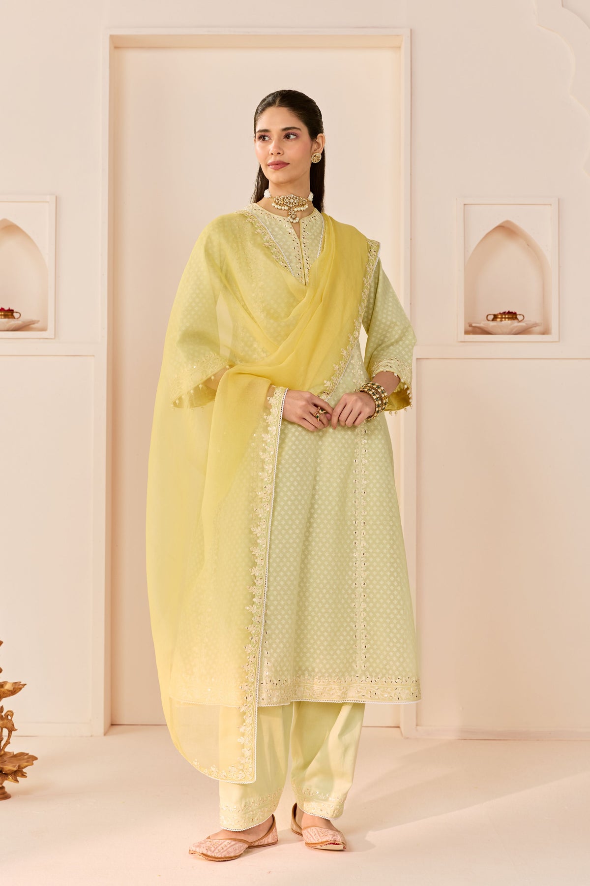 Firdaus Mint Green Long Kalidaar Chauga Set