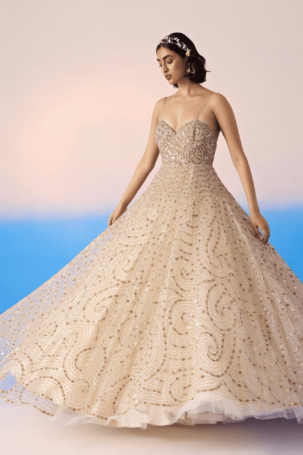 Embroidered Beige Gown