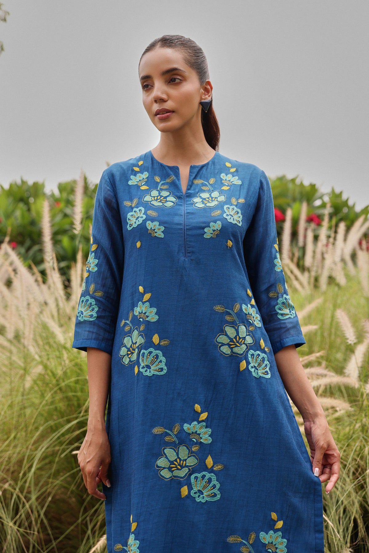 Indigo Applique Bloom Kurta Set