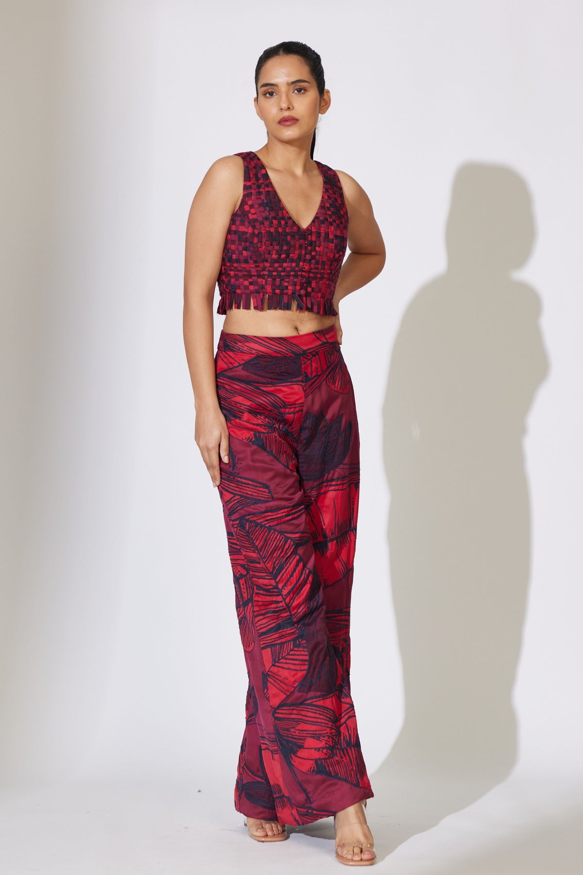 Red and Maroon Embroidered Pant