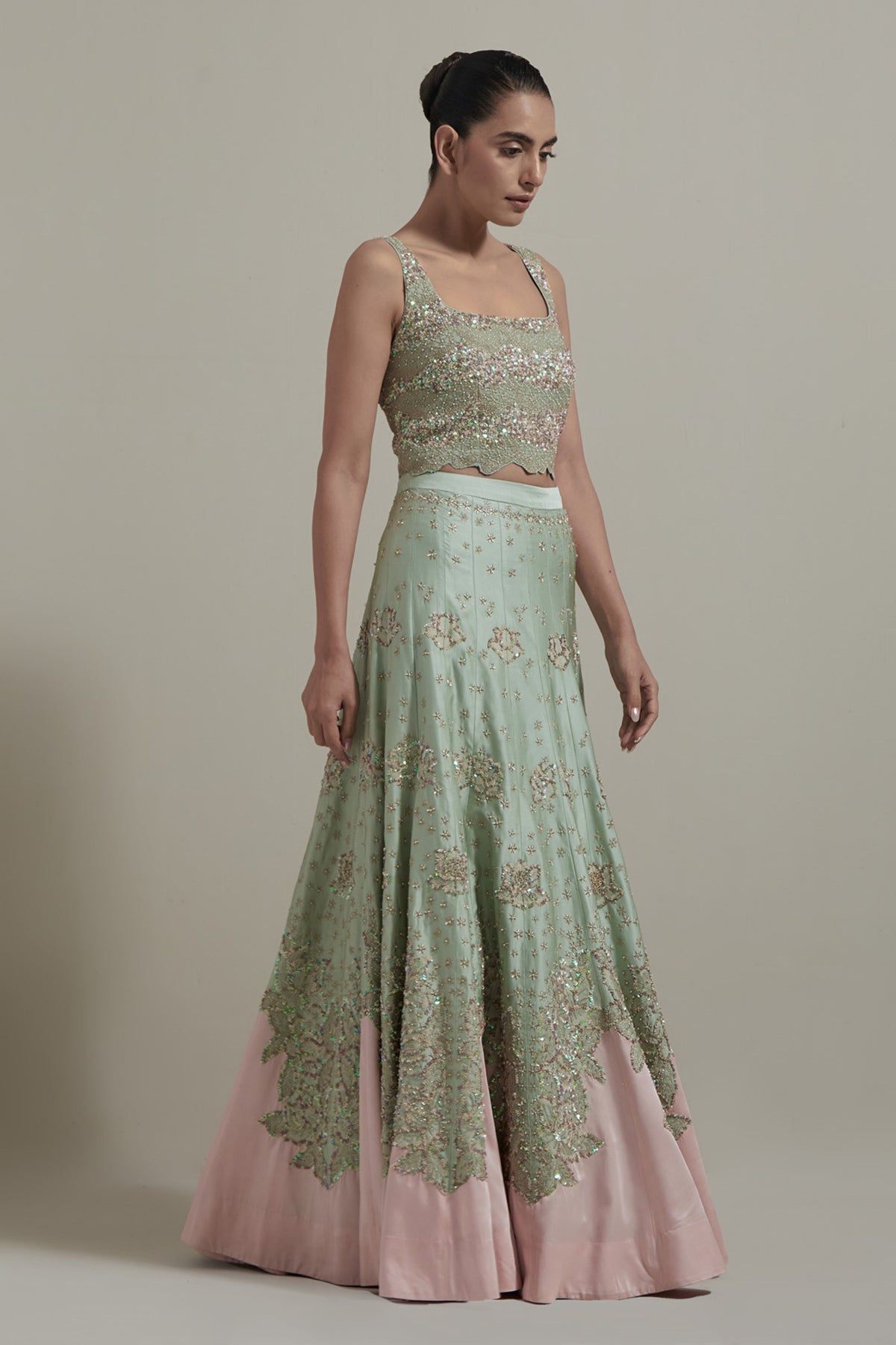 Green Embellished Lehenga Set