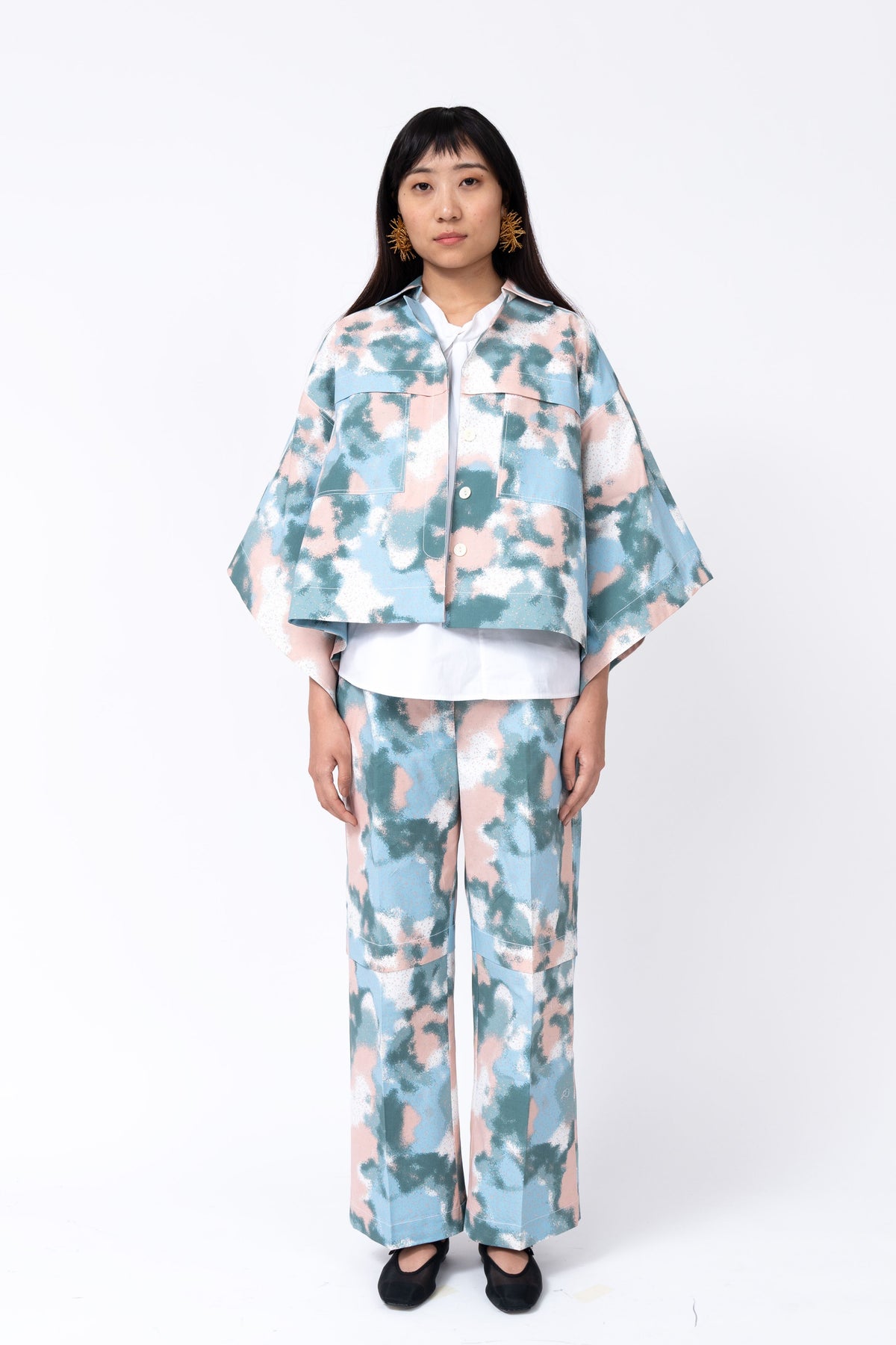 Spray Print Short Kimono Jacket