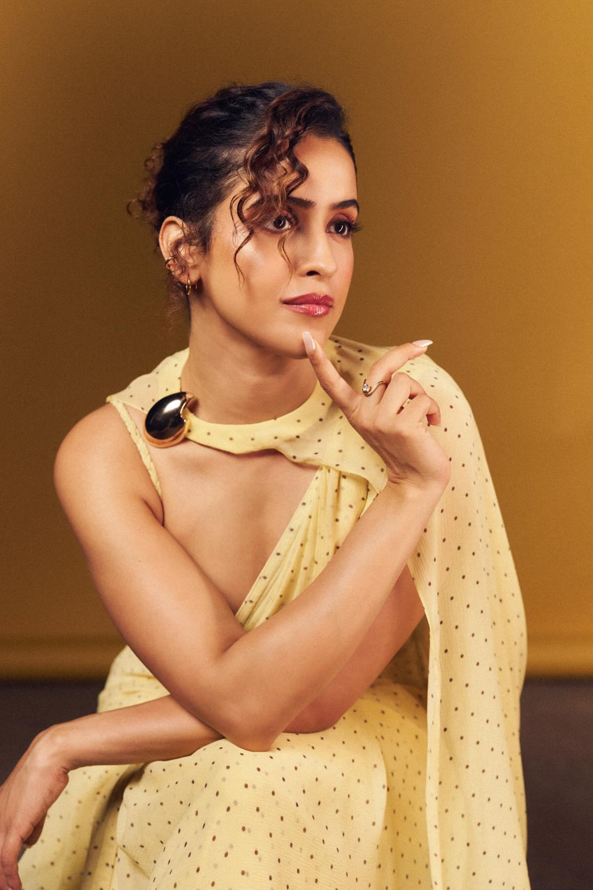 Sanya Malhotra in Butter Yellow Polka Dotted Saree