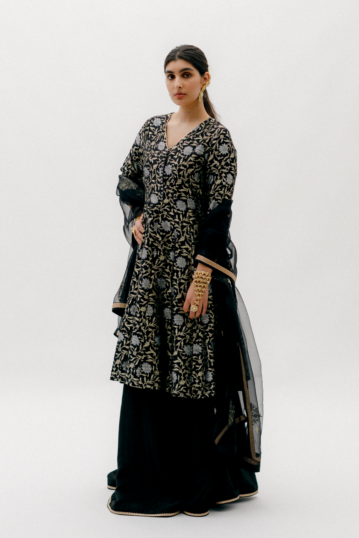 Black Silk Kalidaar Kurta set