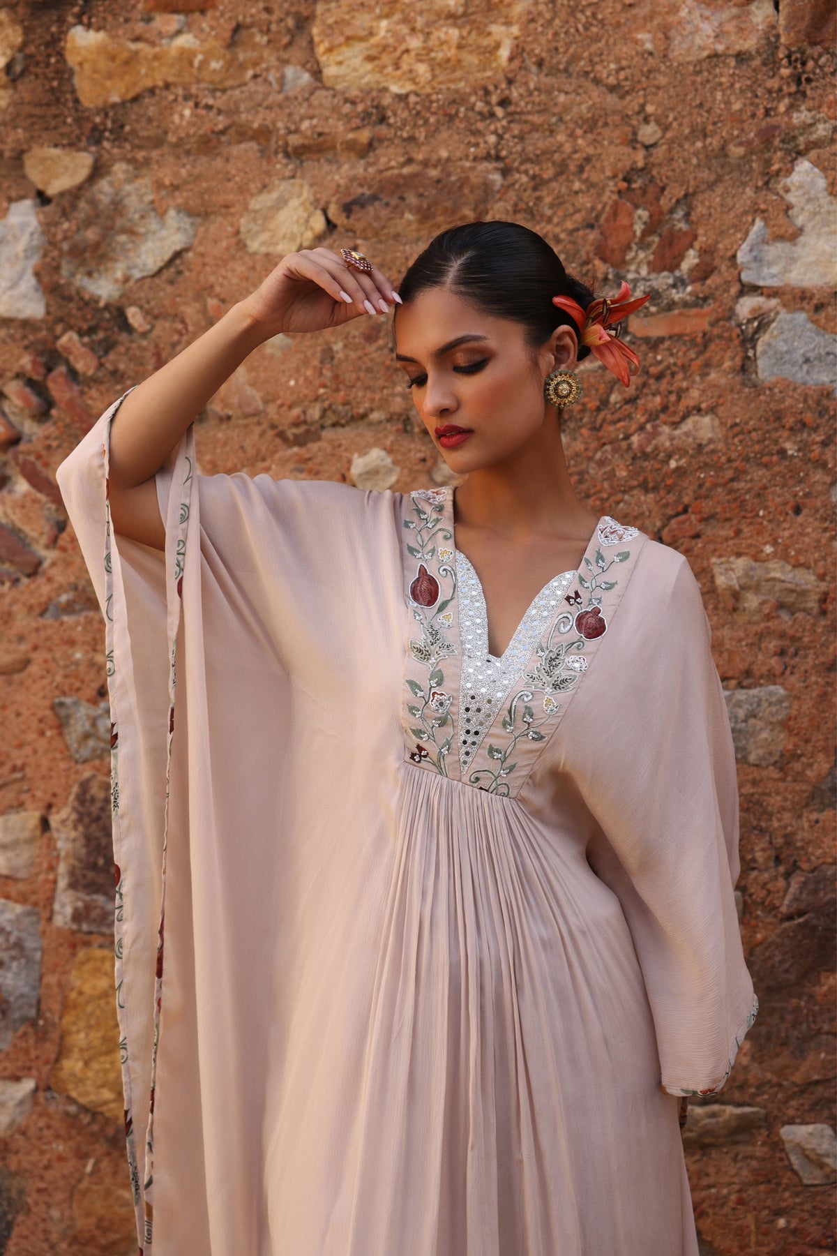 Prisha Printed Kaftan in Blush Pink