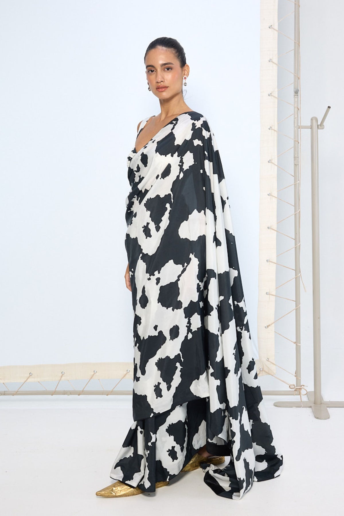 Black and White Cowhide Saree