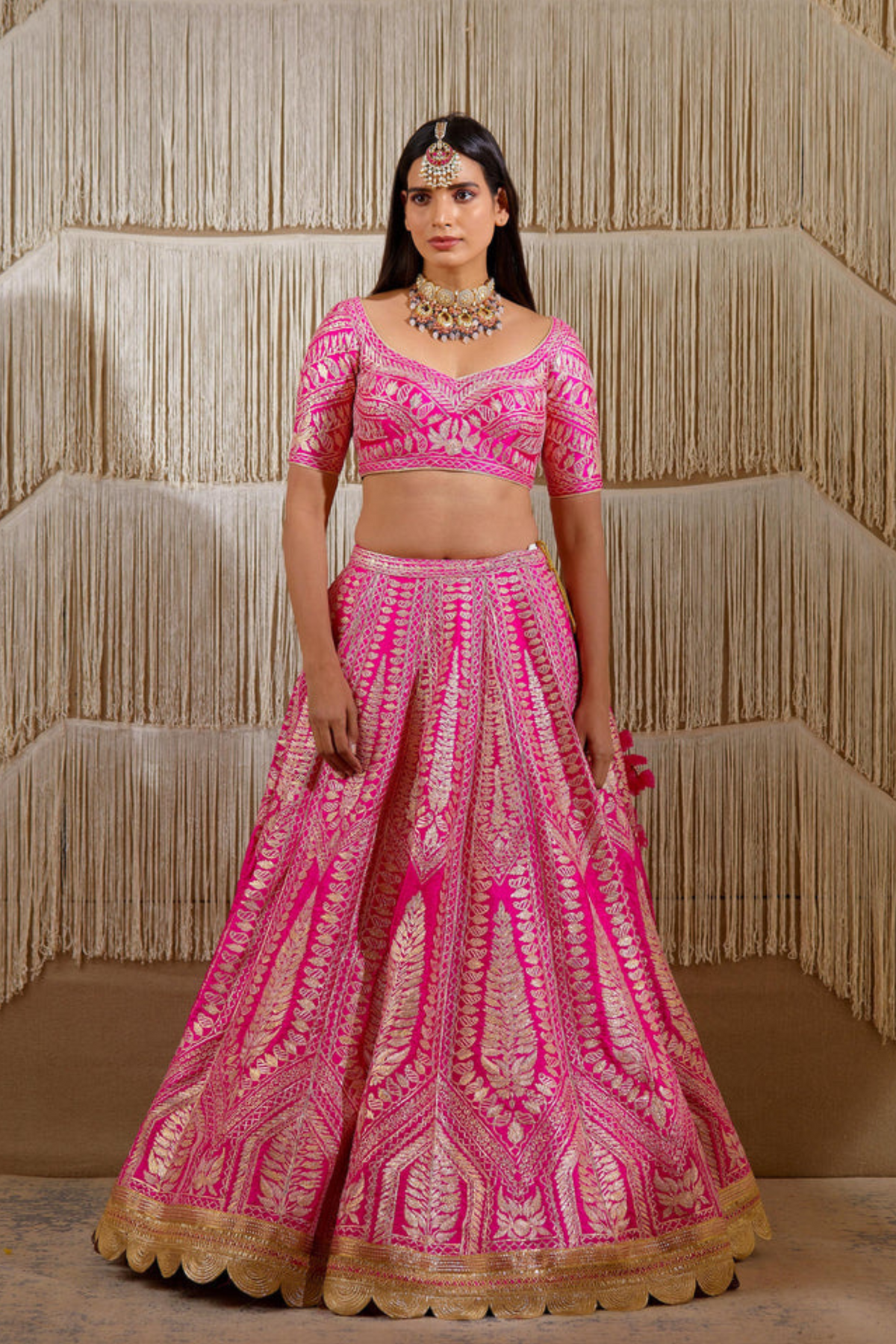 Pink gota embroidered lehenga set
