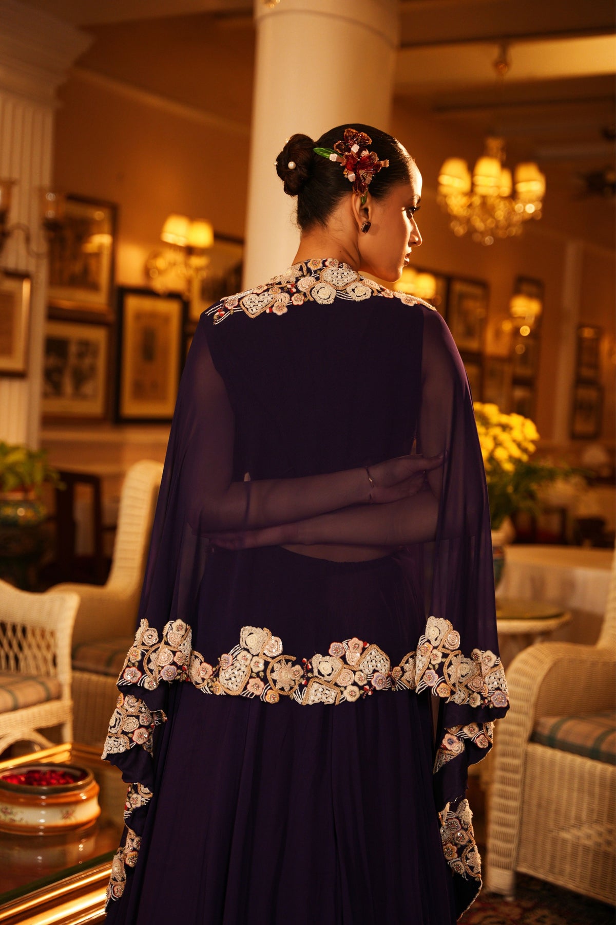 Hand Embroidered  Cape Lehenga Set
