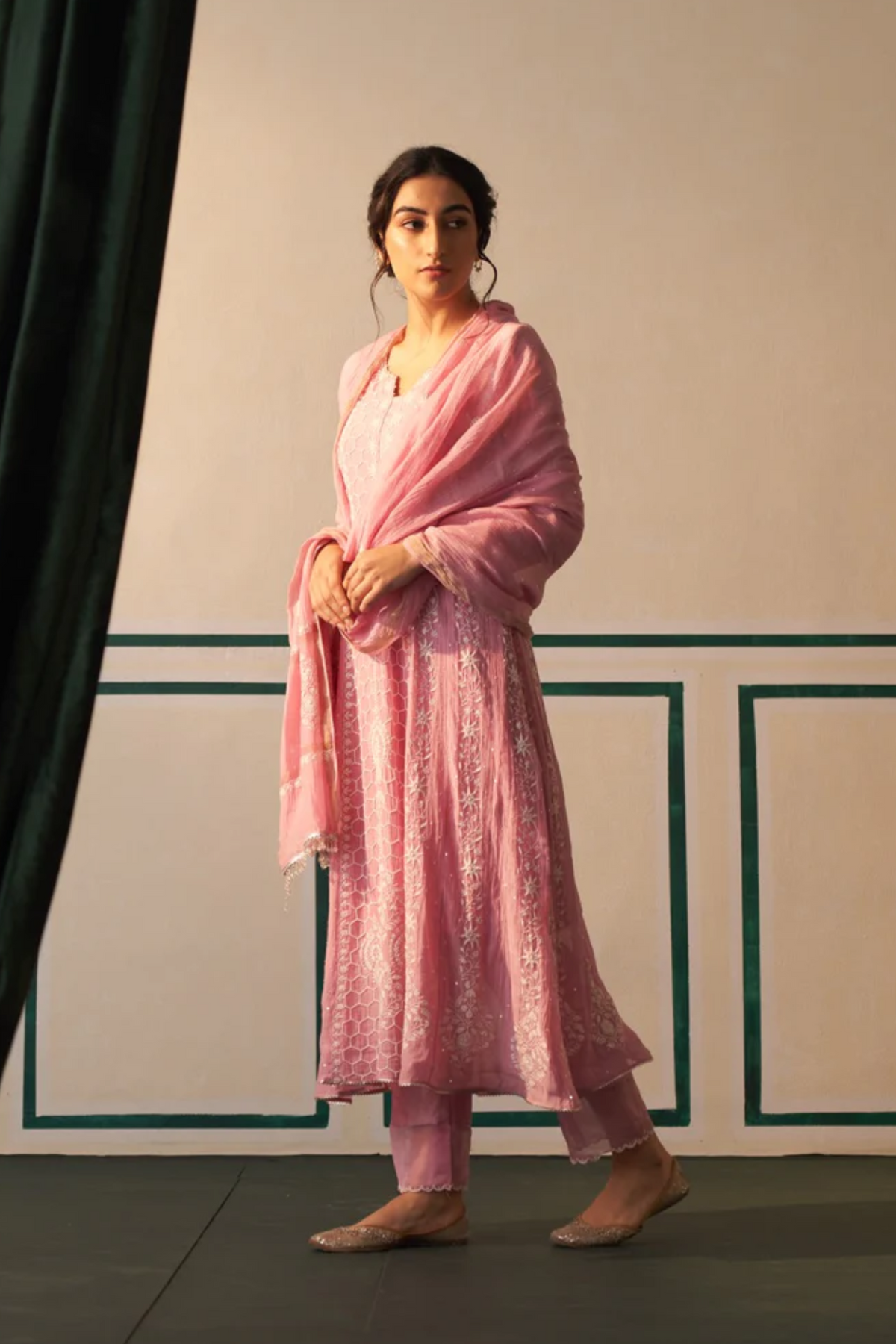 Pink  Anarkali Set