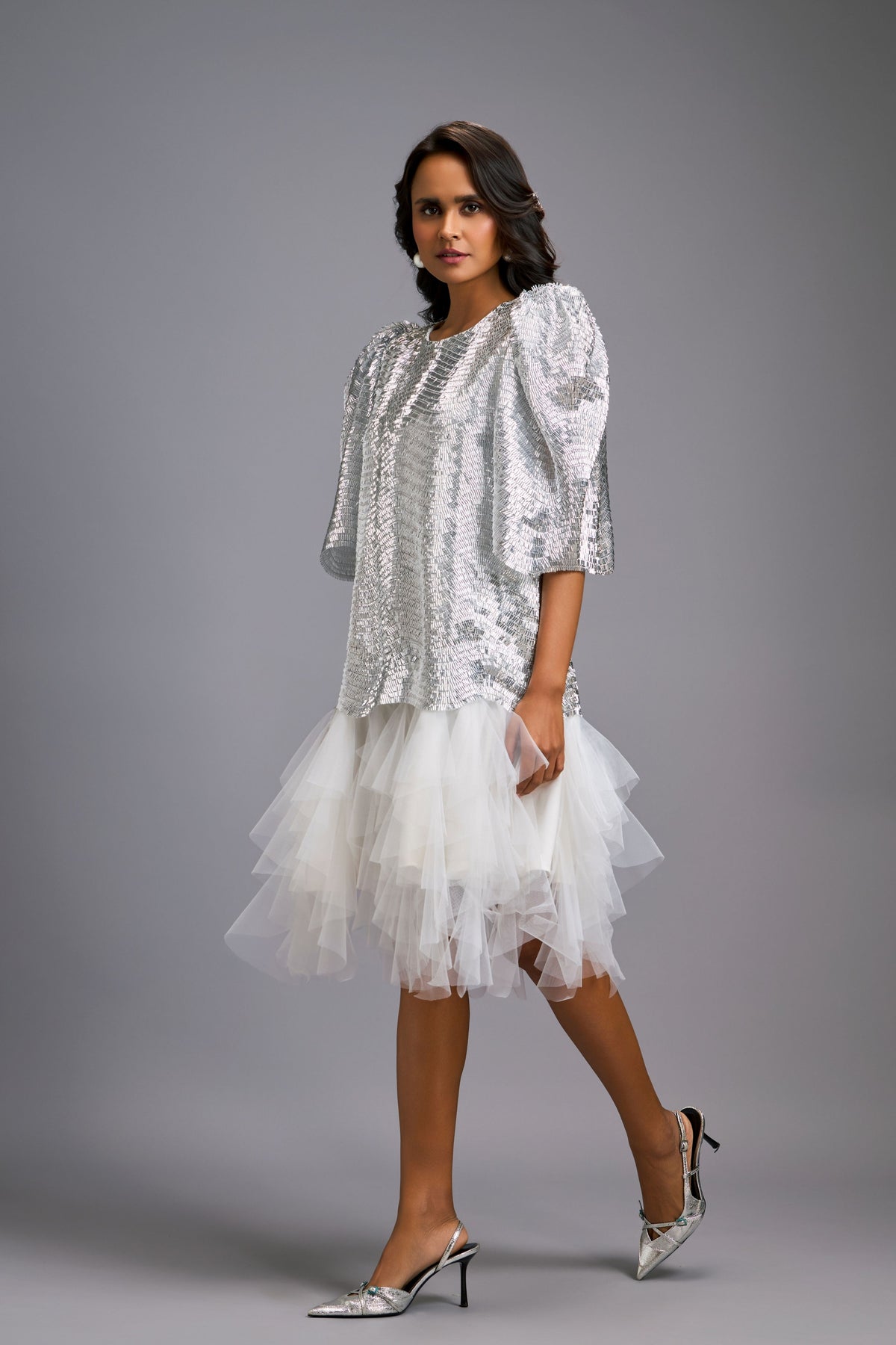 Shimmer Textured Silver Body Dress