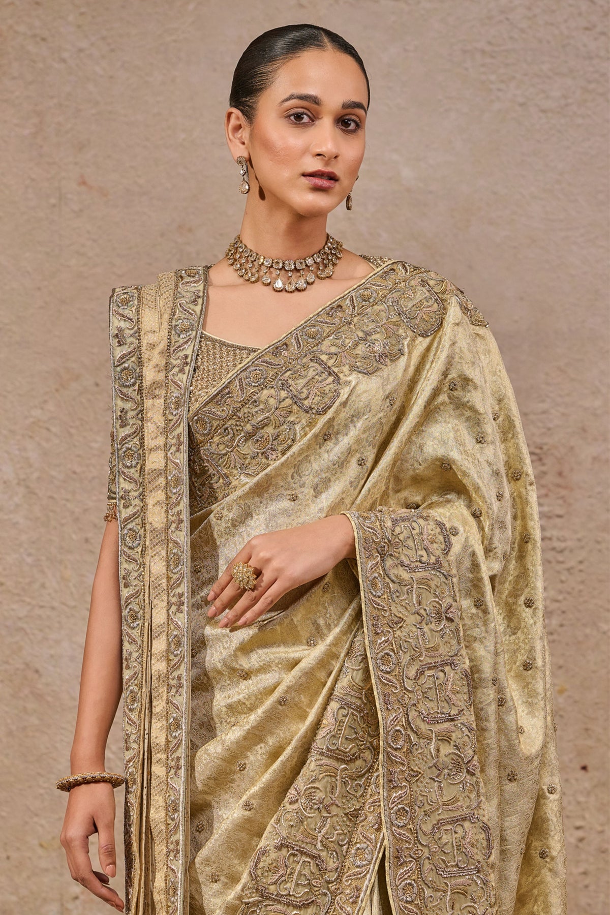 Gold Embroidered Saree Set