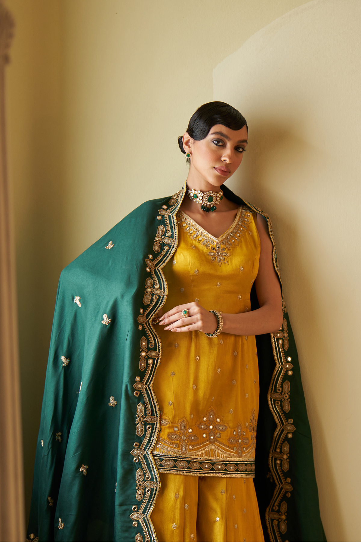 Mustard Satin Sharara Set