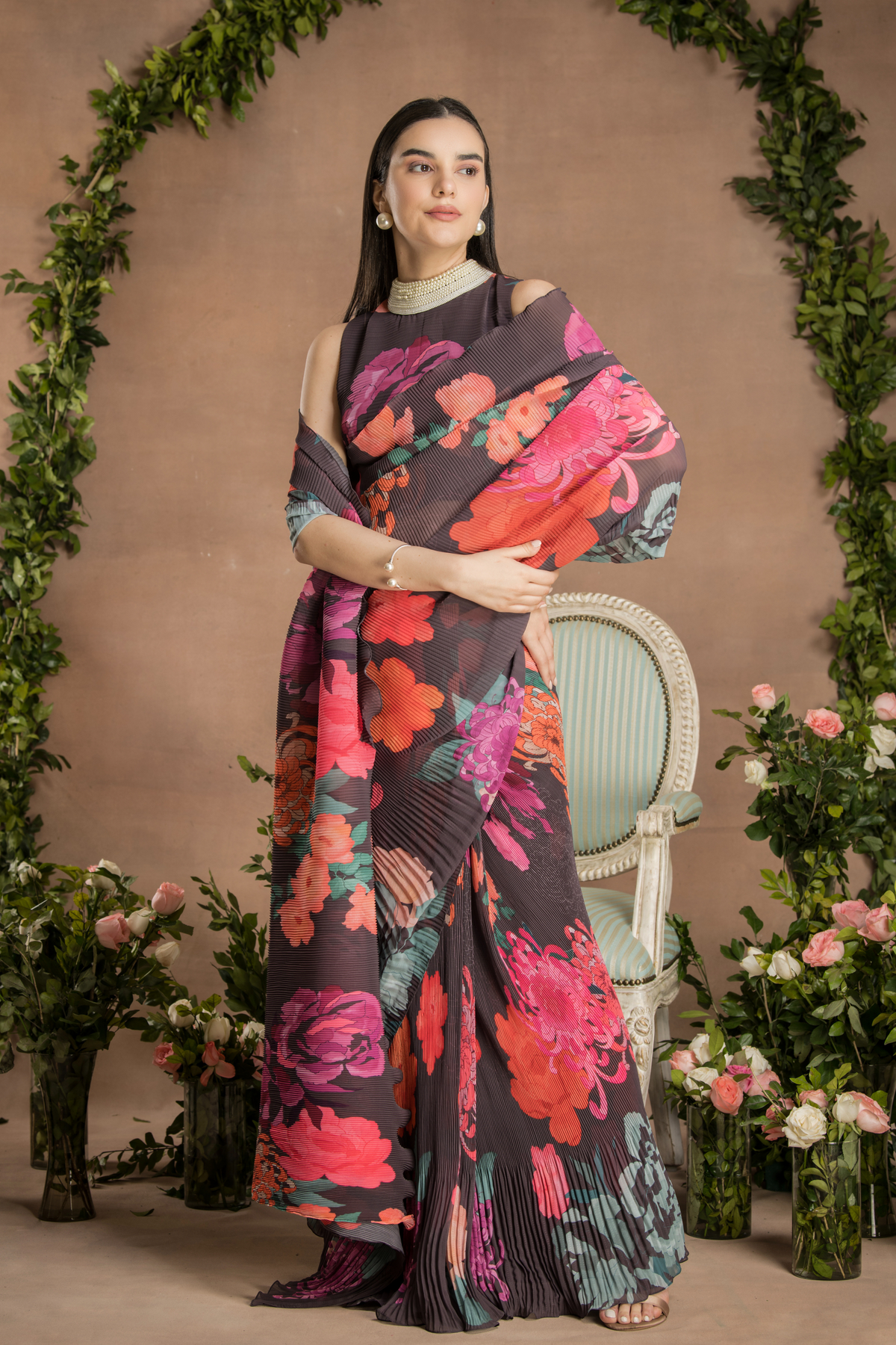 Pre Draped Dark Chocolate Saree