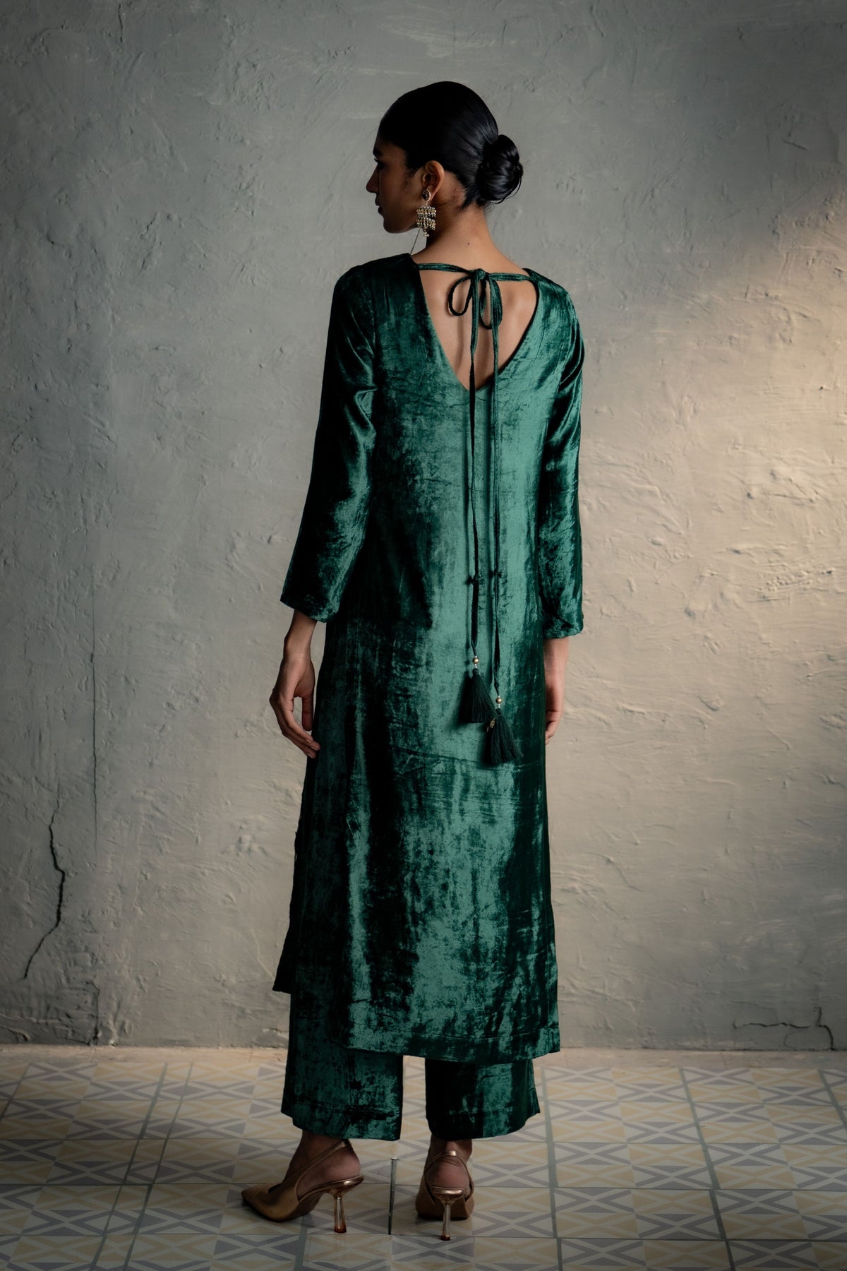 Velvet Green Kurta Set