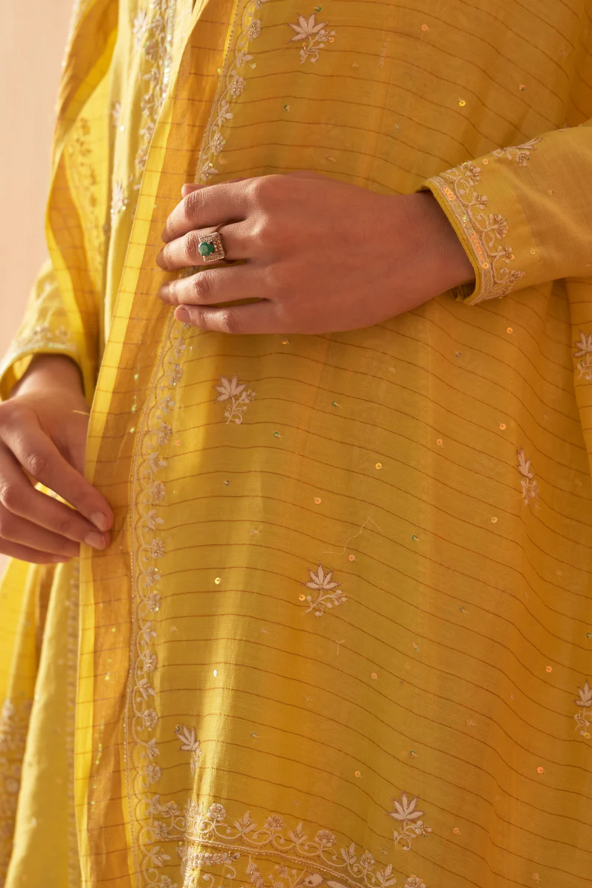 Yellow Chanderi Zardozi Anarkali Set