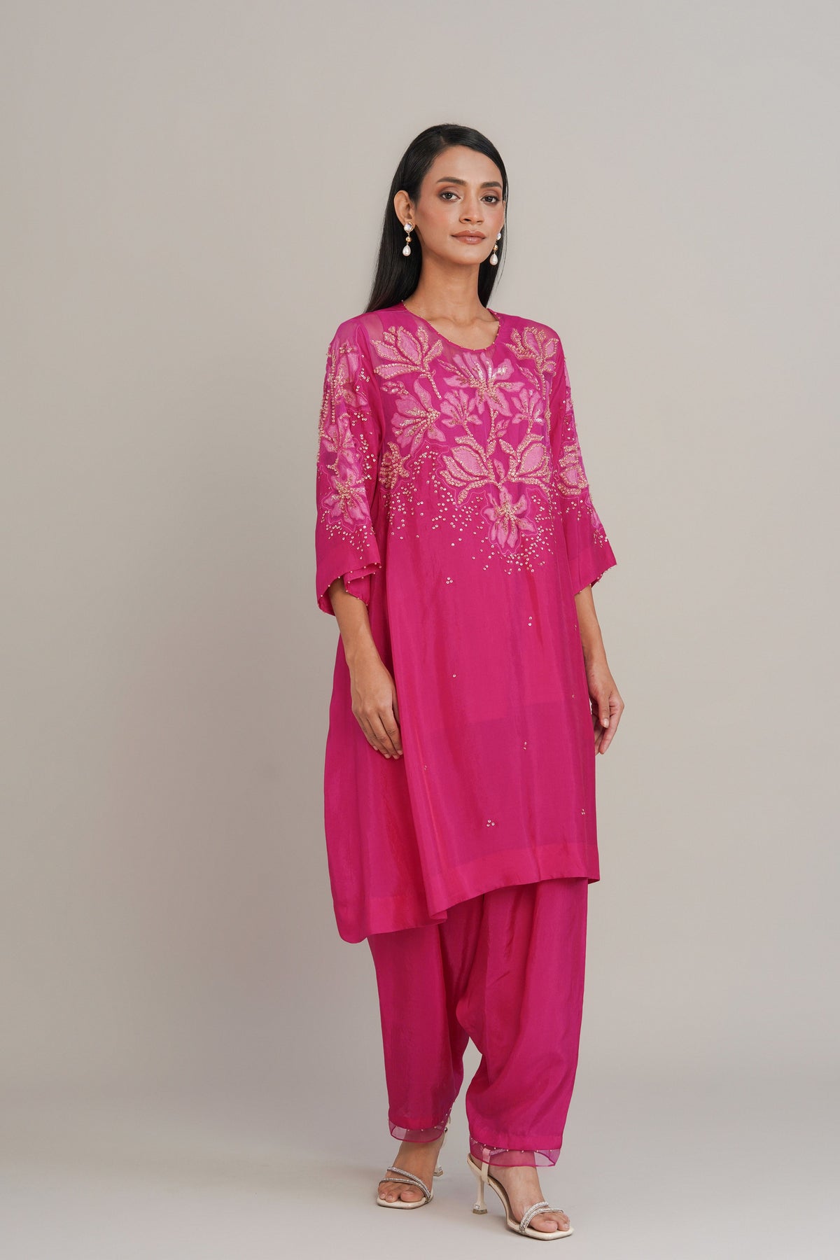 Hot Pink Floral Embellished Sharara Set