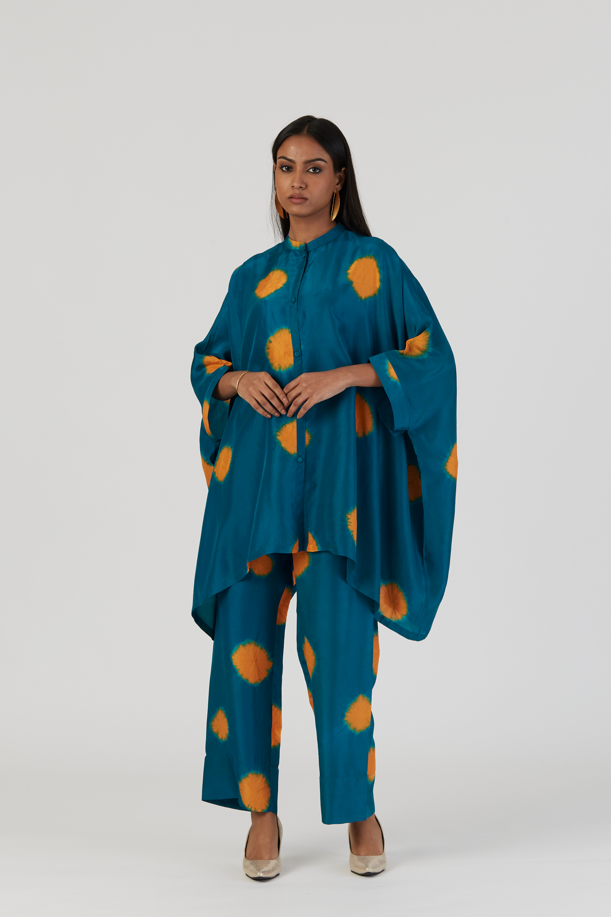 Blue Tie-Dye Silk Kaftan Set