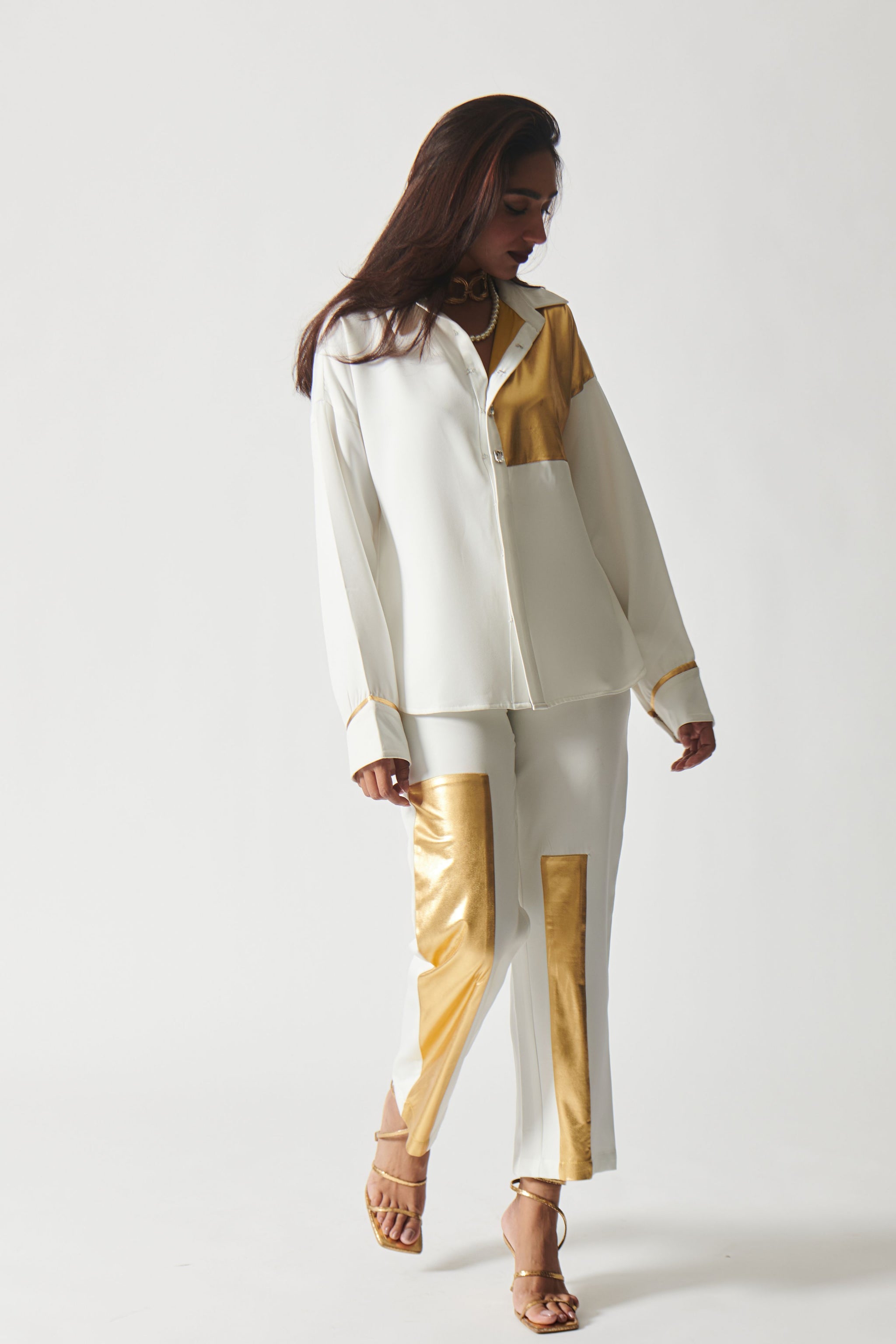 Alan - Luxe Gold and White Pant - Elahe Alan - Luxe Gold and White Pant - Elahe