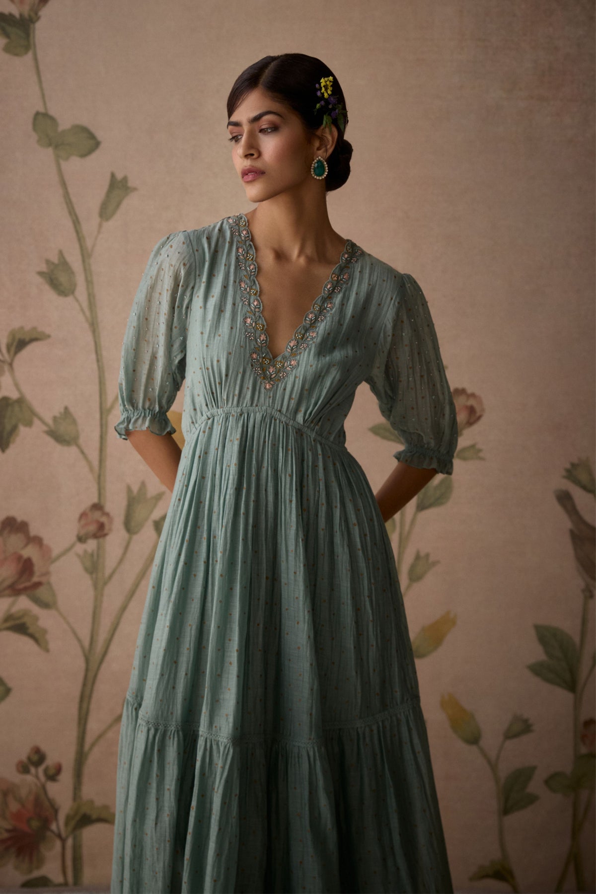 Firozi  Floral Maxi Dress