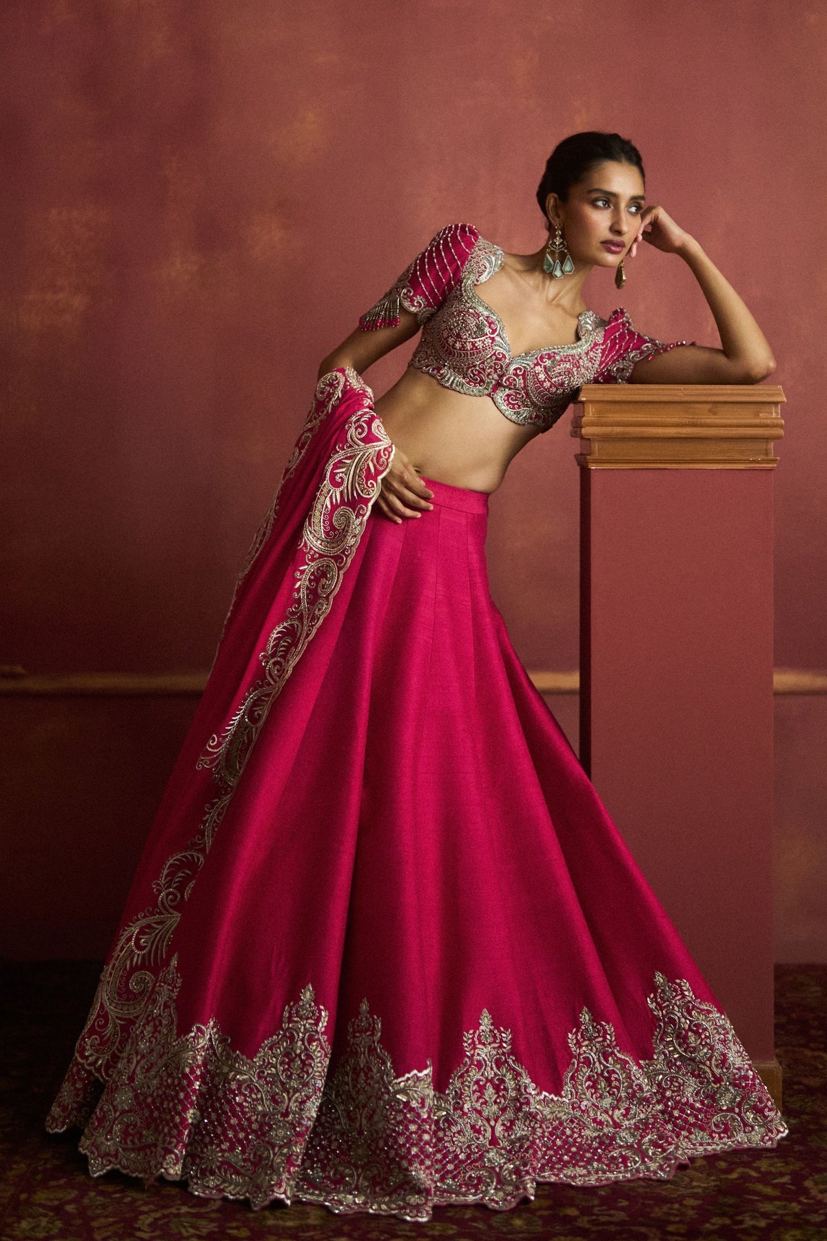 Pink Raw Silk Embroidered Lehenga Set