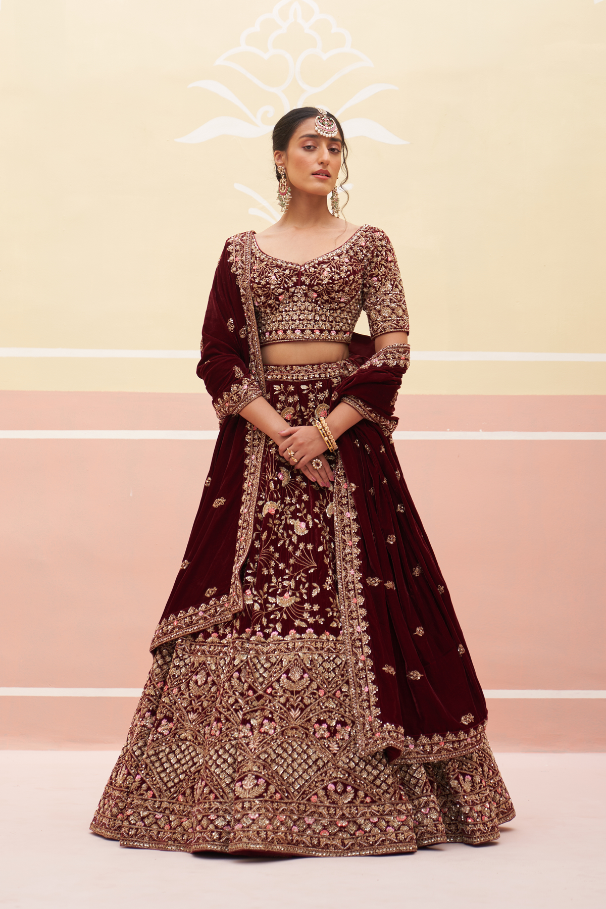 Maroon Velvet Lehenga Set