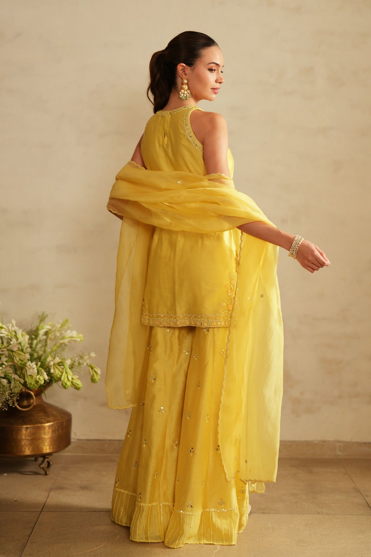 Yellow Princess Cut Top Sharara Set