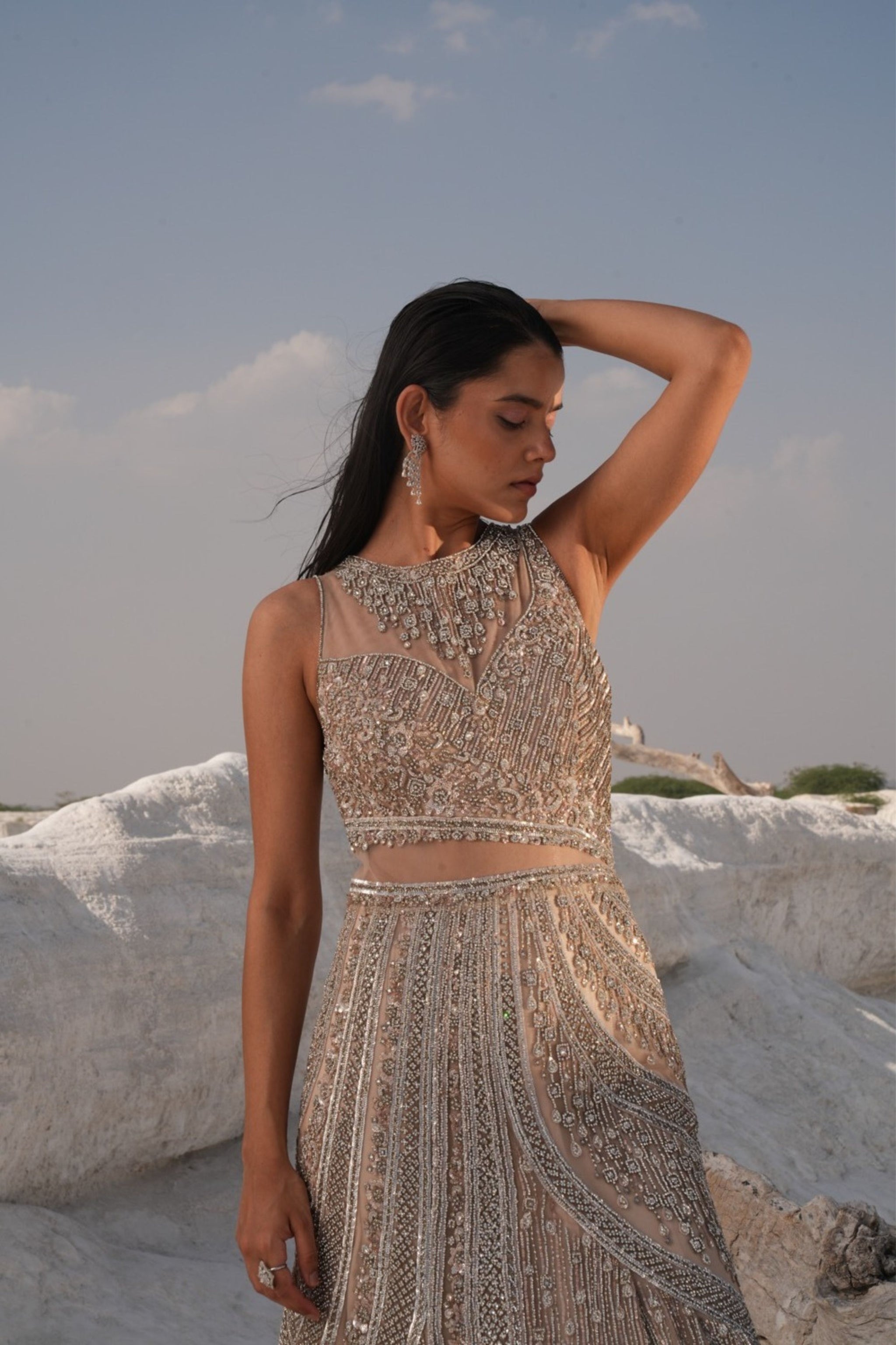 House Of Sikka - Gold Fish Cut Embellished Gown M House Of Sikka - Gold Fish Cut Embellished Gown M