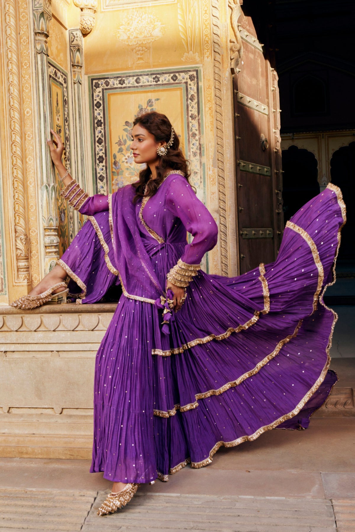 Imperial Purple Tiered Angrakha Set