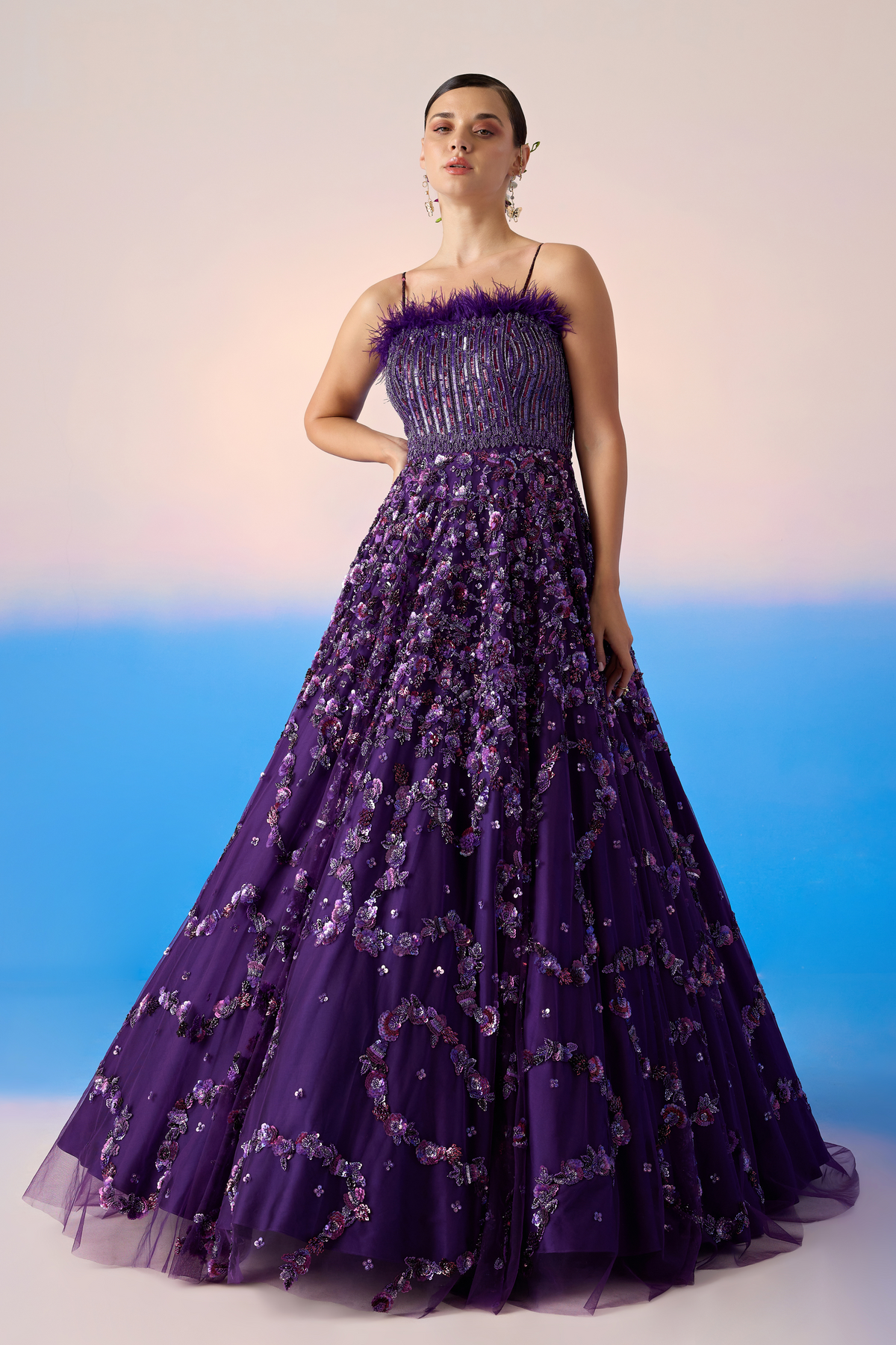 Midnight Purple Embroidered Gown