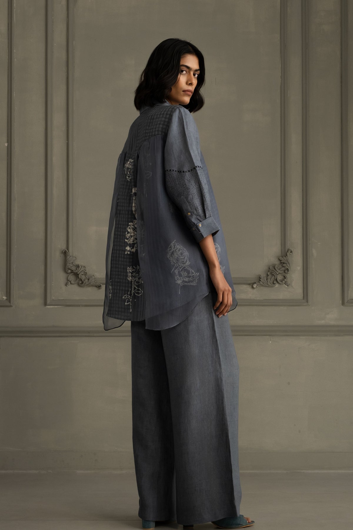 Stone Blue Embroidered Co-ord Set