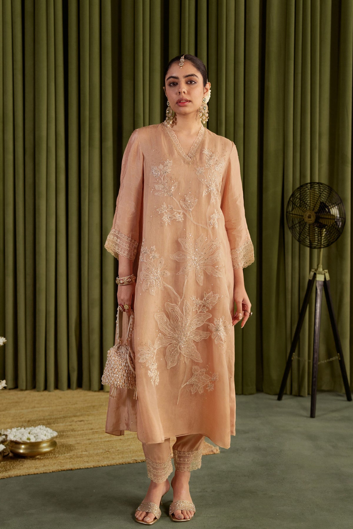 Golden Beige Embroidery Kurta Set