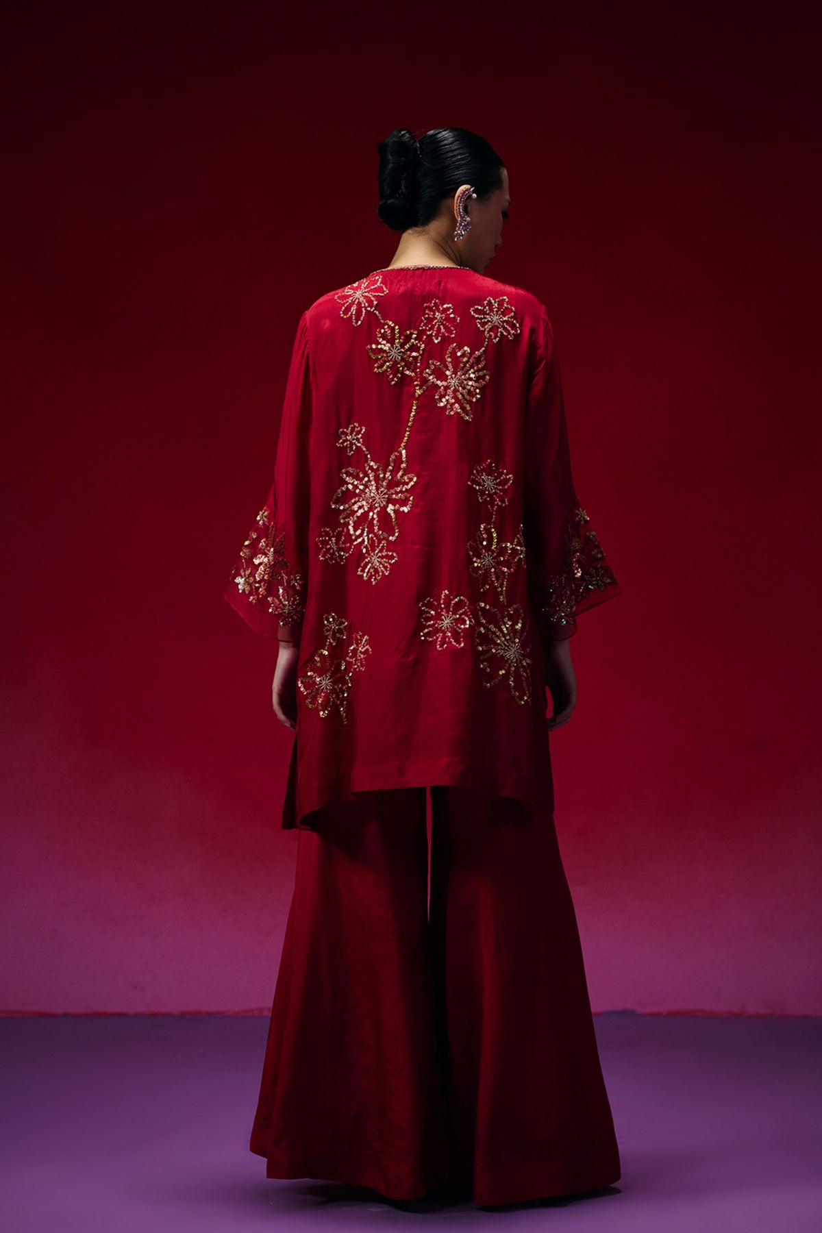 Ruby Floral Embellished Sharara Set
