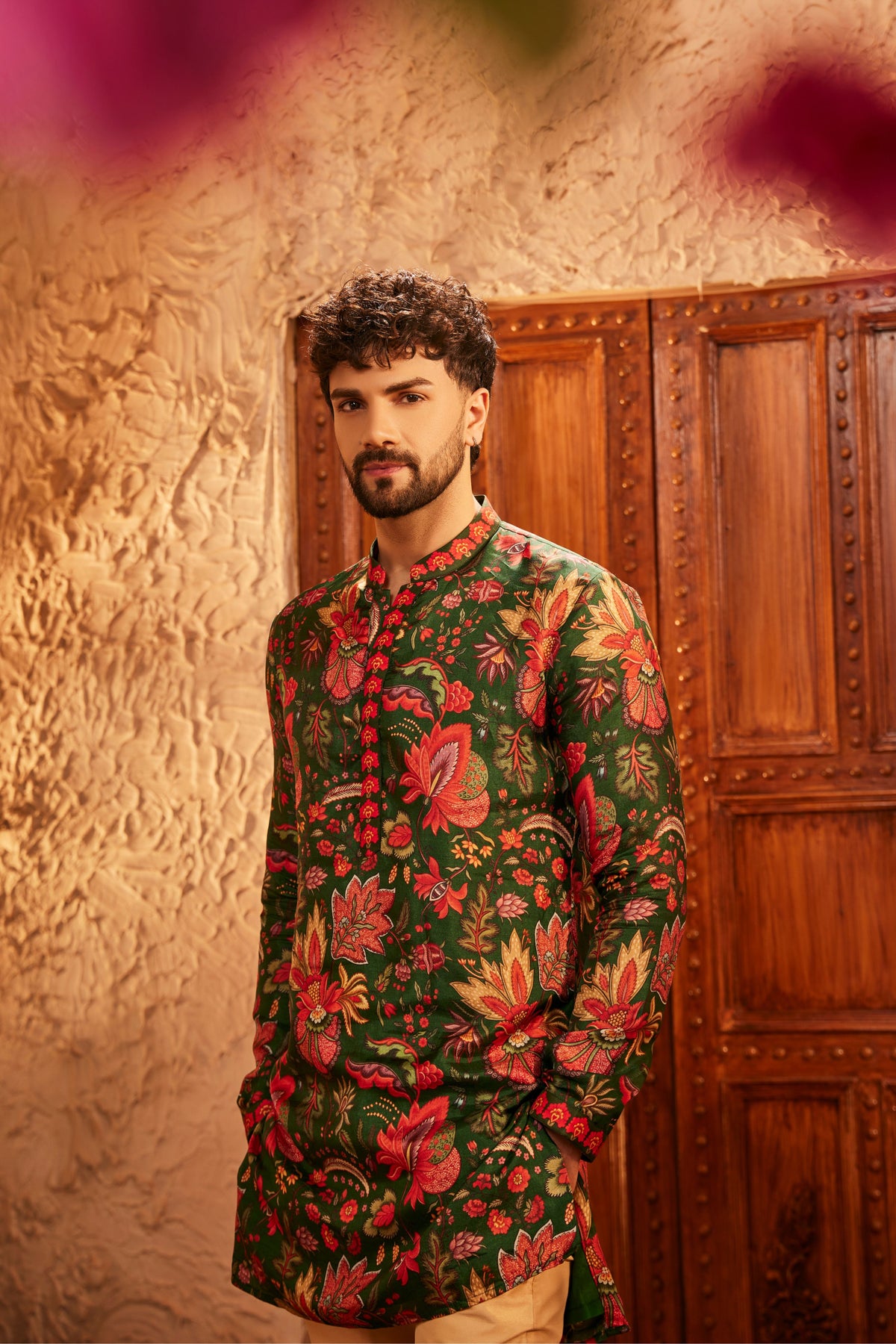 Evan Floral Green Mens Kurta