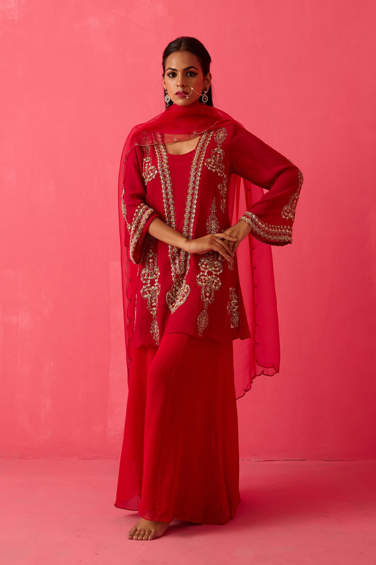 Crimson Red Sharara Set