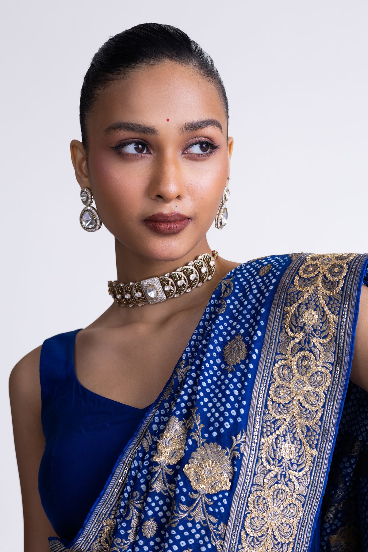 Blue Banarasi Bandhani Saree