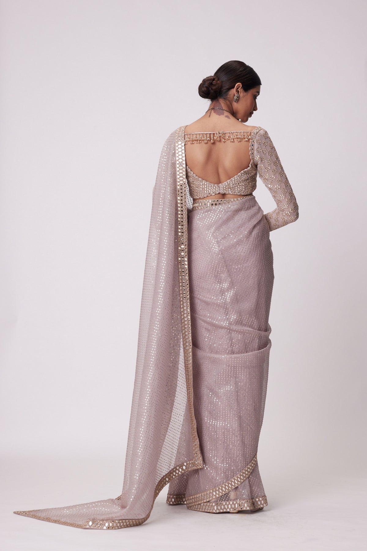 Ash Pink Saree Set