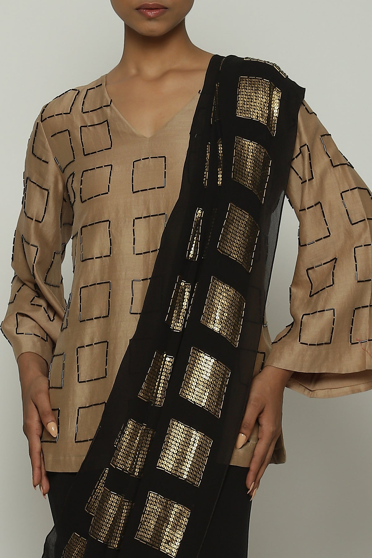 Geometric Square Embroidery Saree