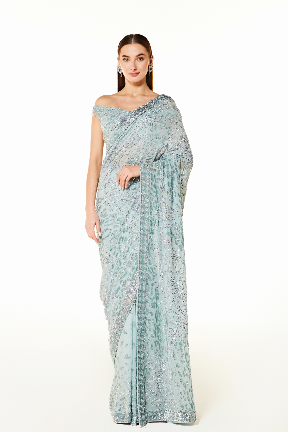Zaynab Silver Grey Saree Set
