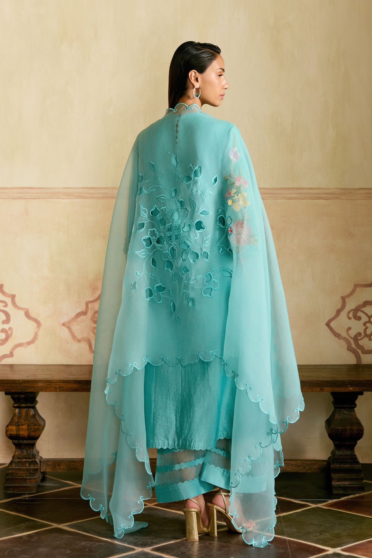 Aqua Mosaic Floral Kurta Set