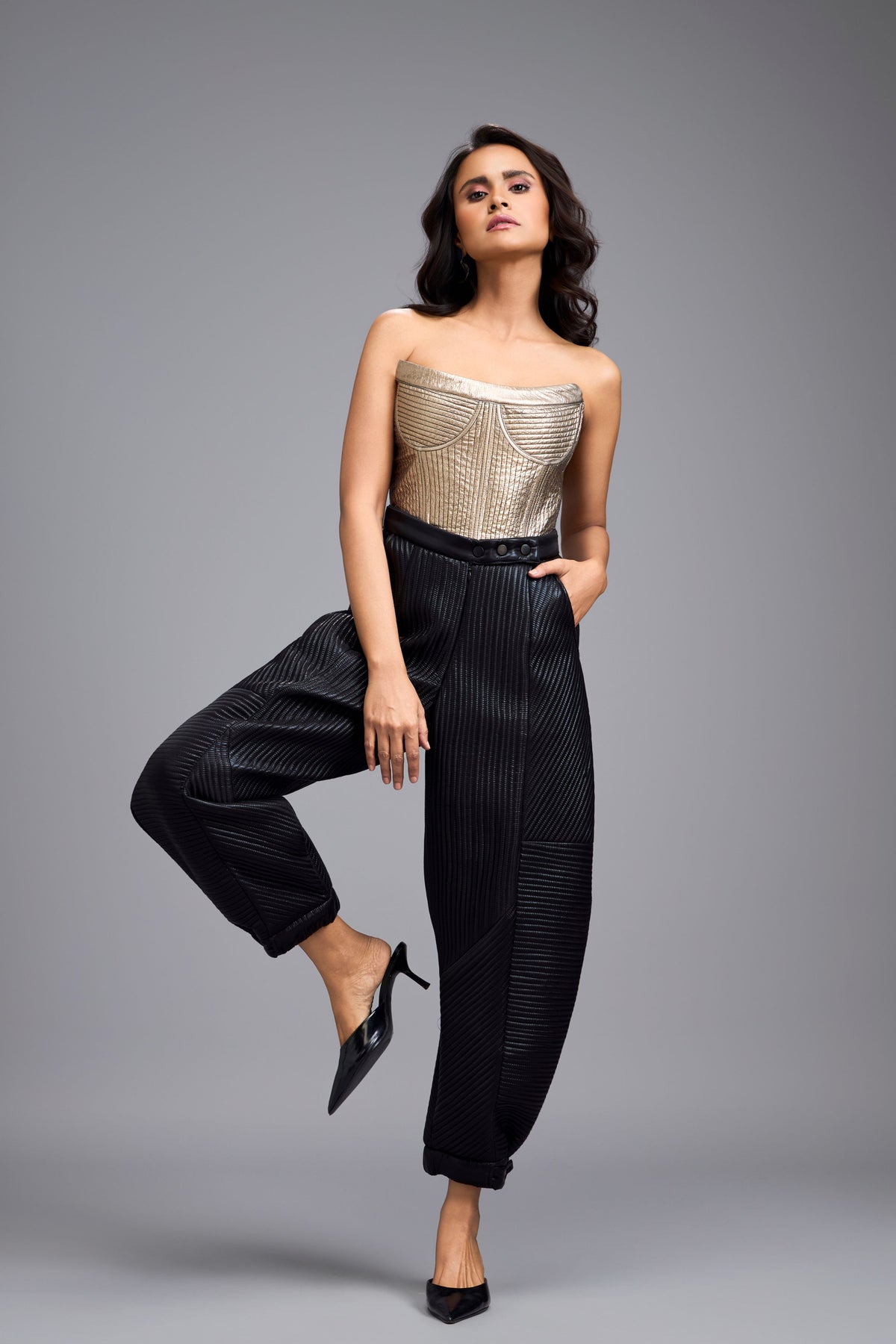 Metallic Black Quilted Pants