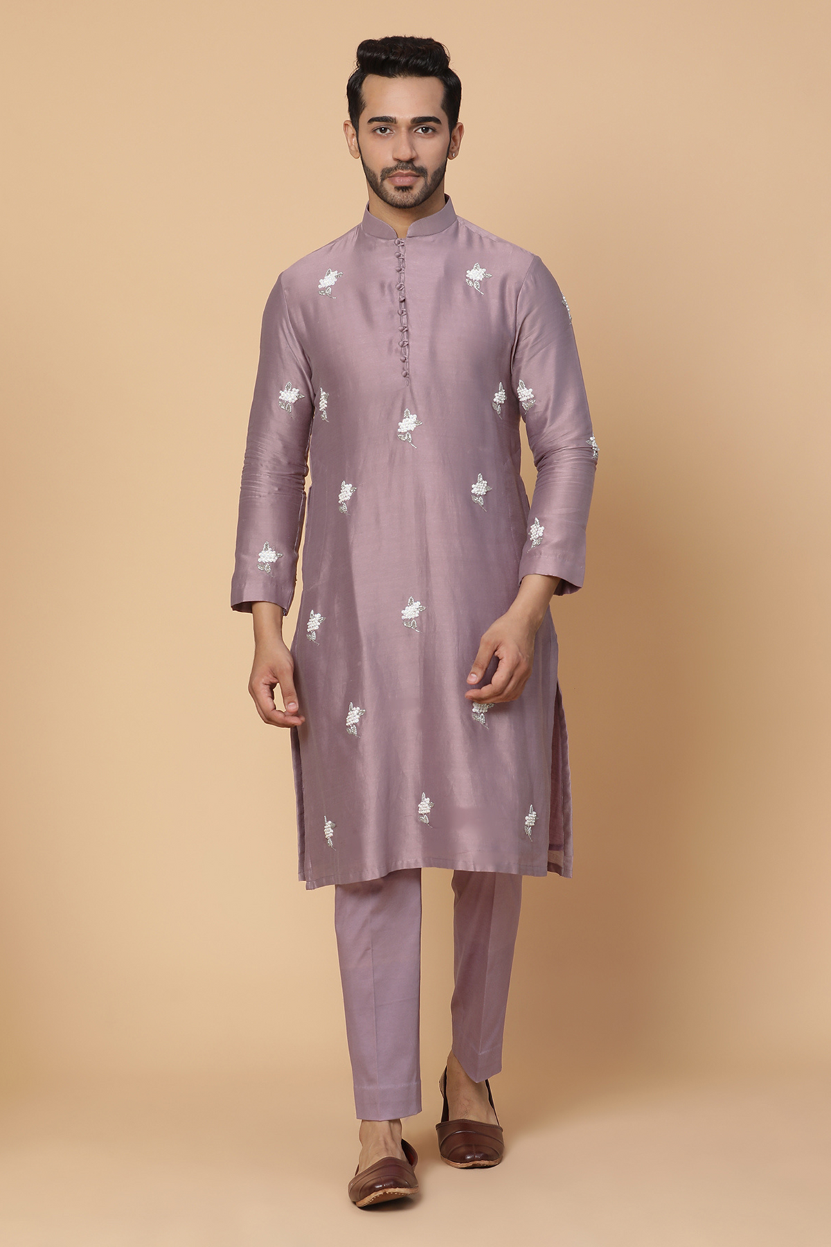 Chanderi silk purple kurta set