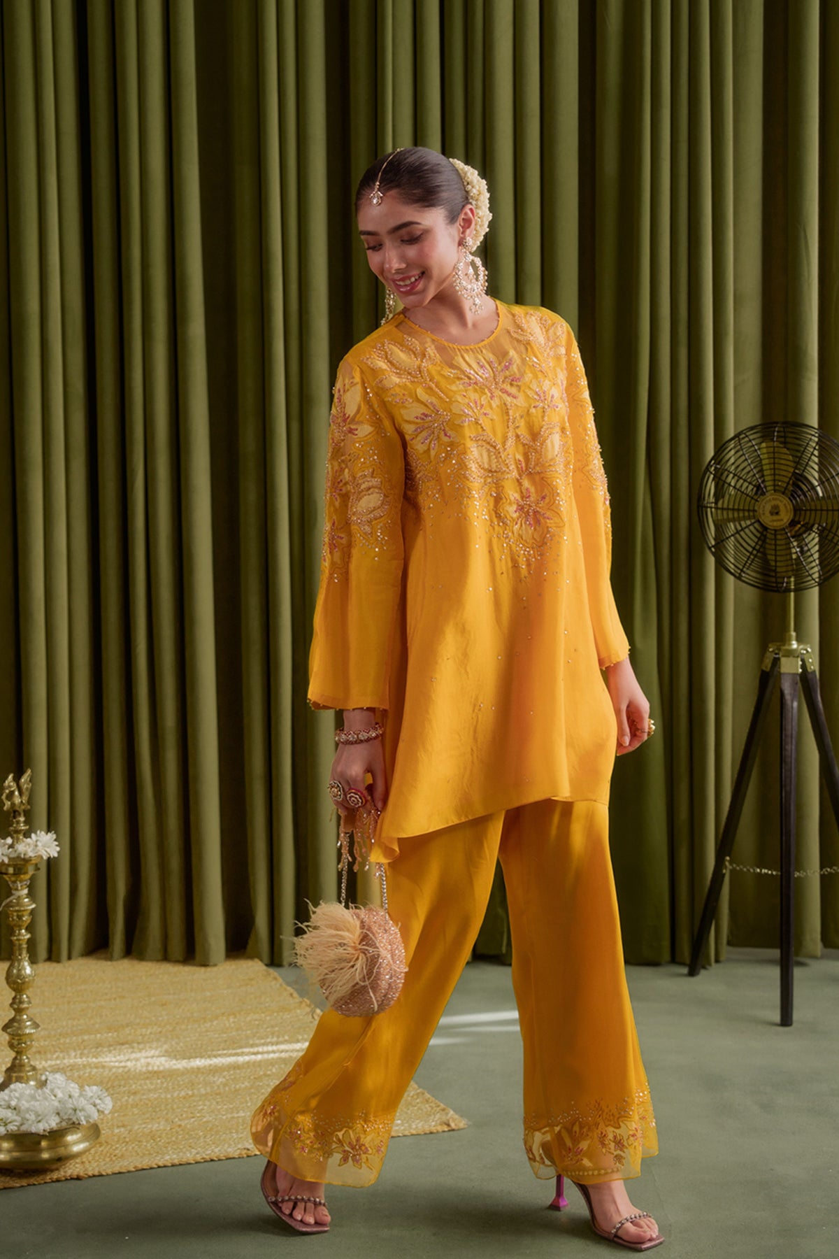 Golden Yellow Embroidered Kurta