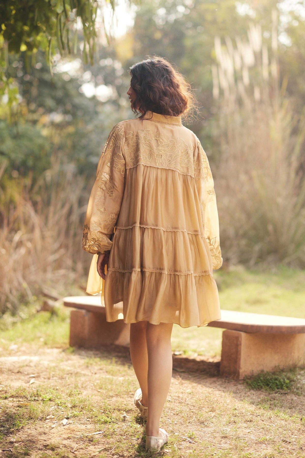 beige Airy Short Dress