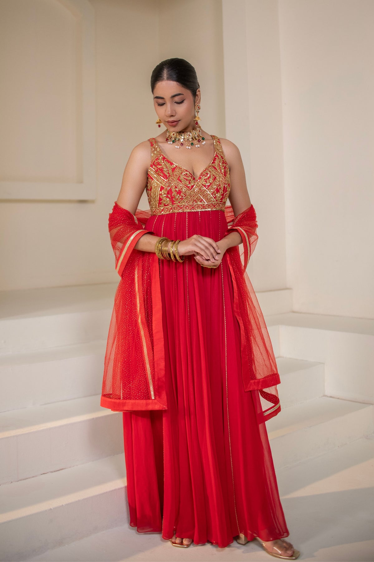 Crimson Red  Embellished  Anarkali