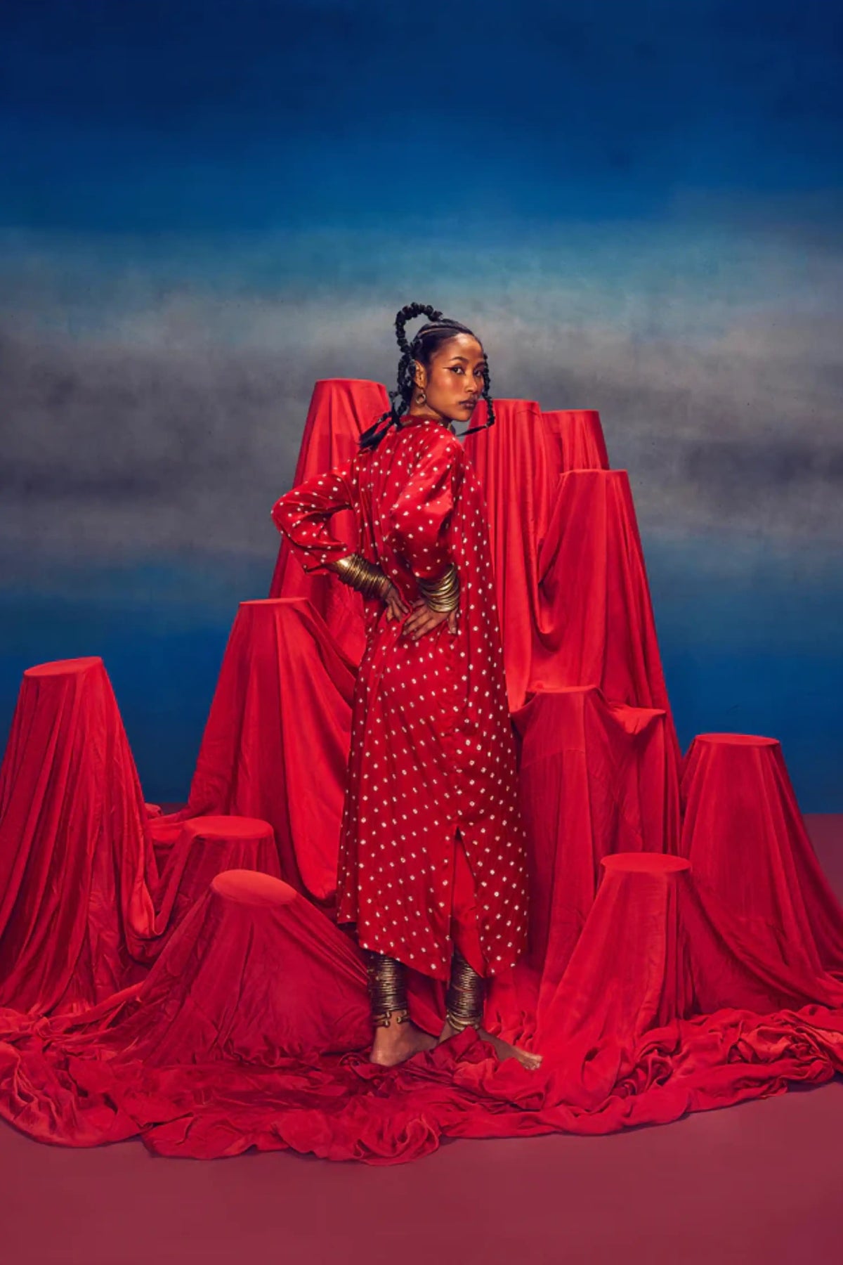 Malini Red Bandhini Set