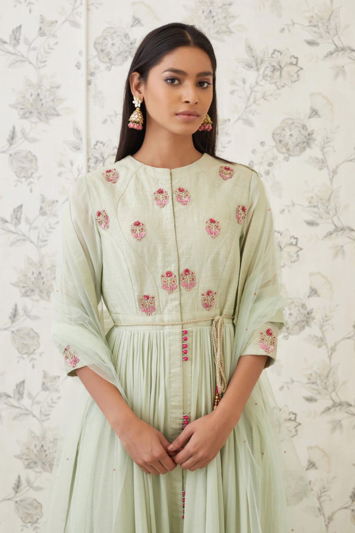 Sea green zardozi anarkali set