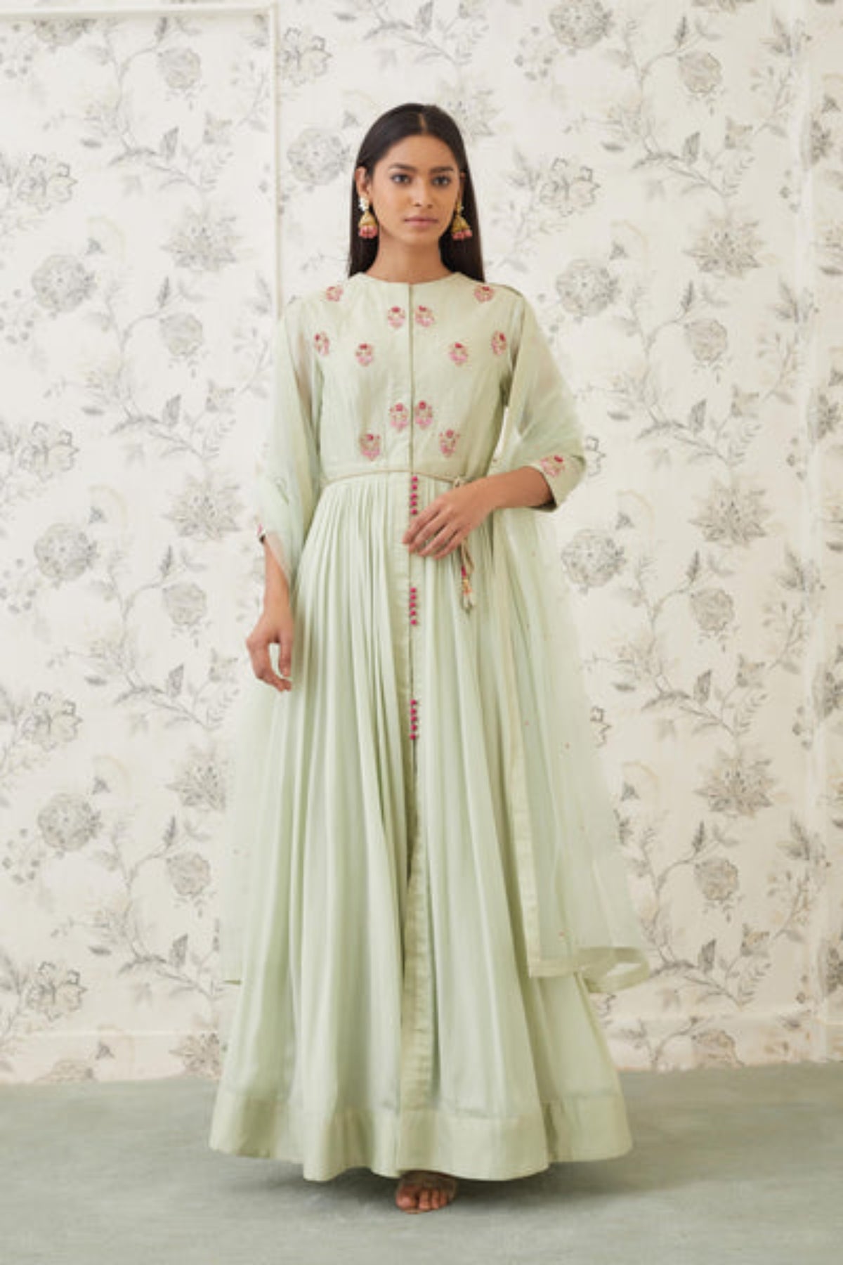 Sea green zardozi anarkali set