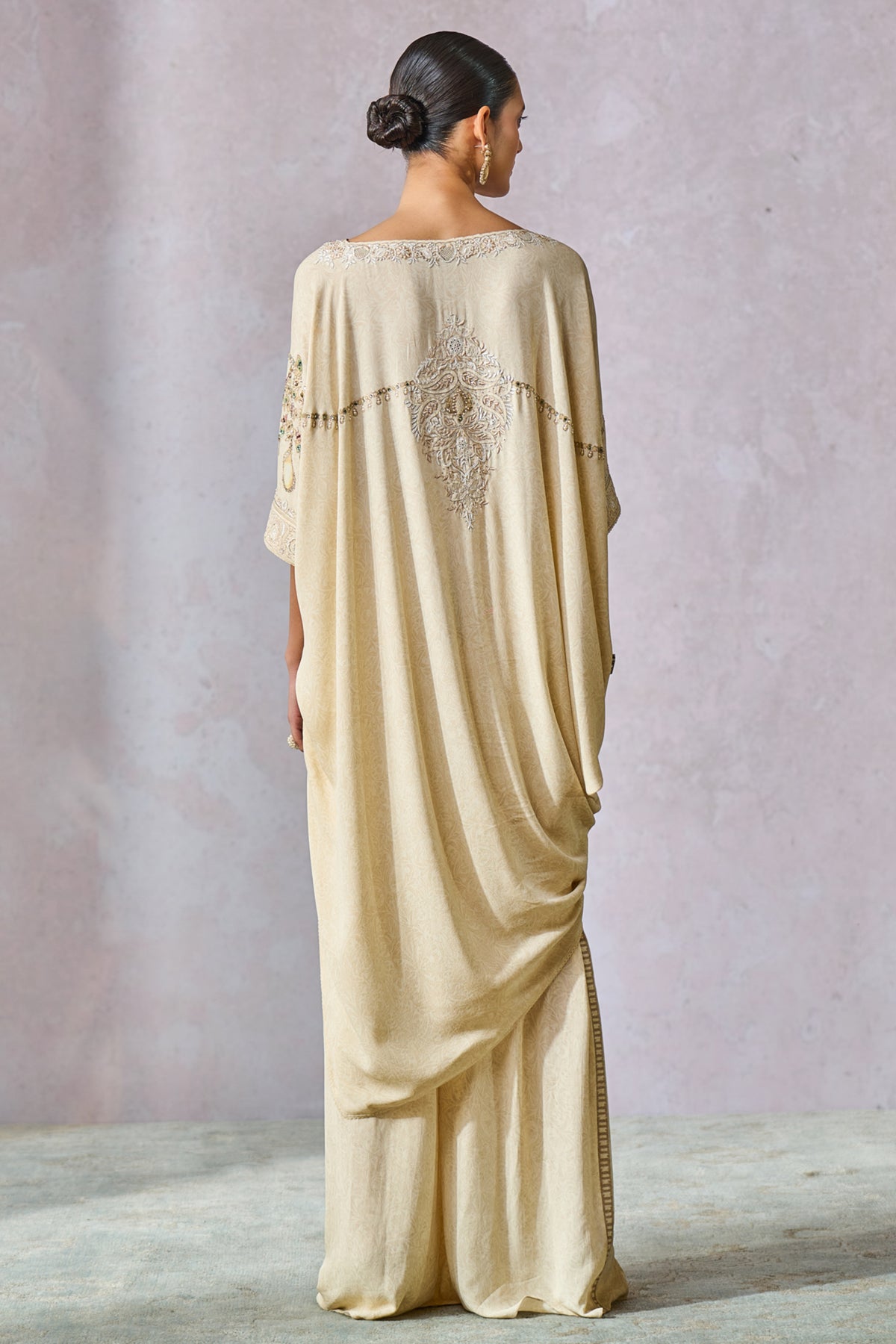 Ecru Asymmetric Kimono Style Top With Dhoti