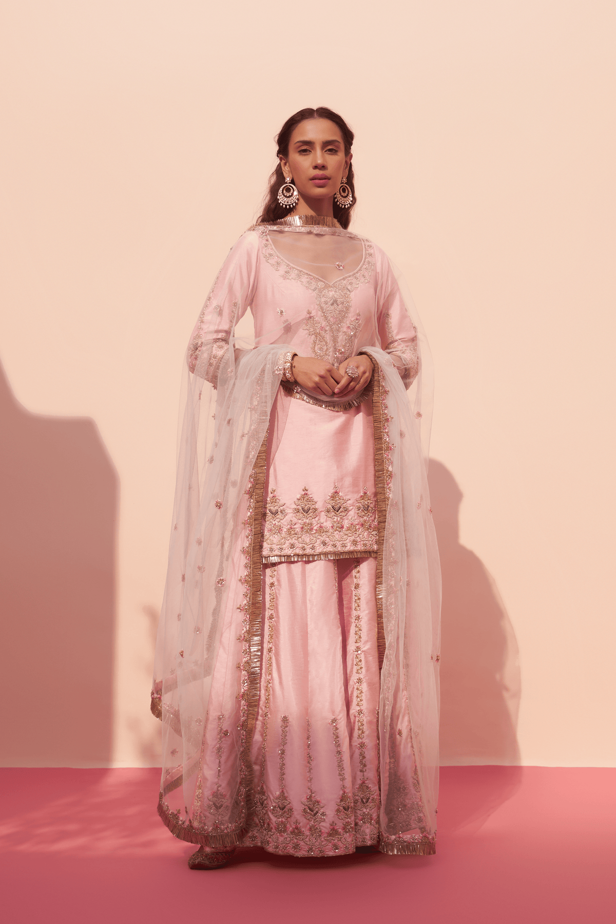 Pink Raw Silk Sharara Set