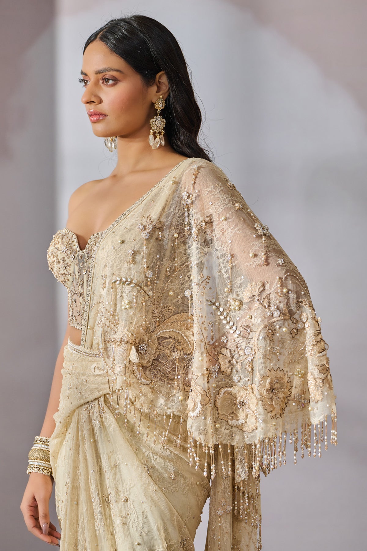 Embroidered Draped Saree With Corset